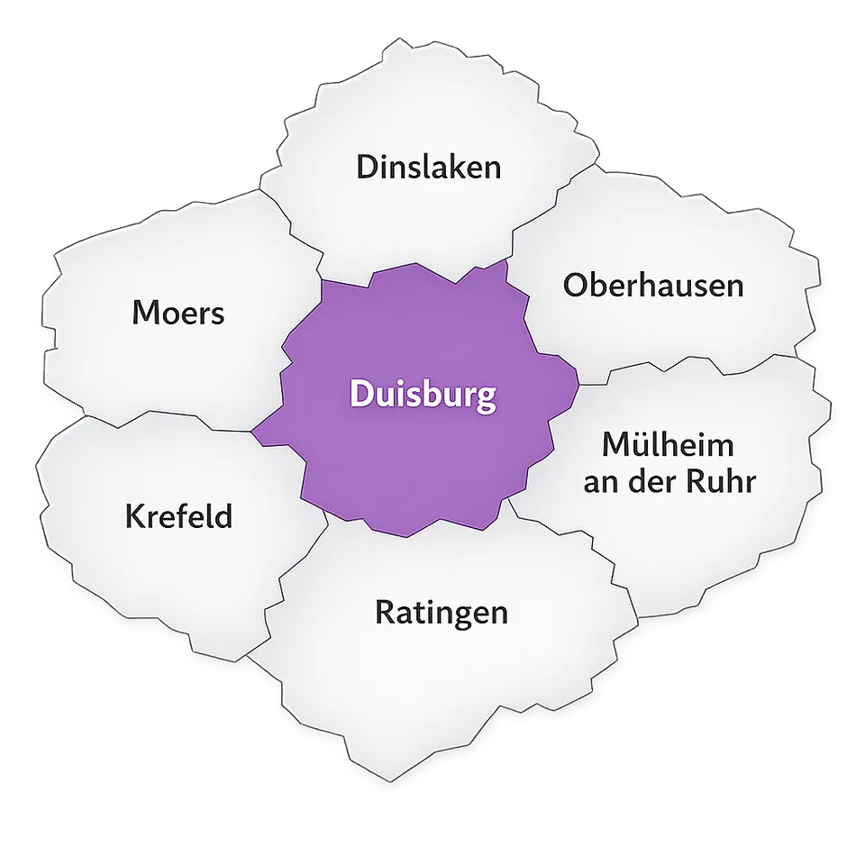 Stylisierte Karte mit Einsatzgebieten rund um Duisburg