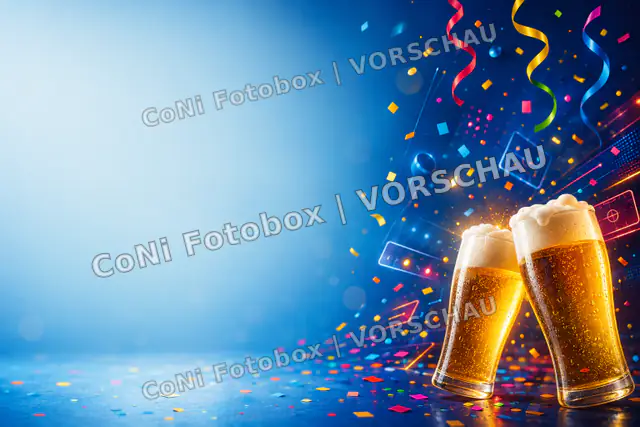 Blauer Fotobox-Startscreen für Geburtstag oder Firmenfeier